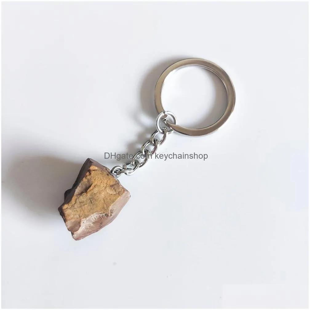 Keychains & Lanyards Natural Ore Keychain Gem Quartz Fluorite Citrine Amethyst Irregar Stone Pendants Charms Keyring Drop Delivery Fas Dhujm