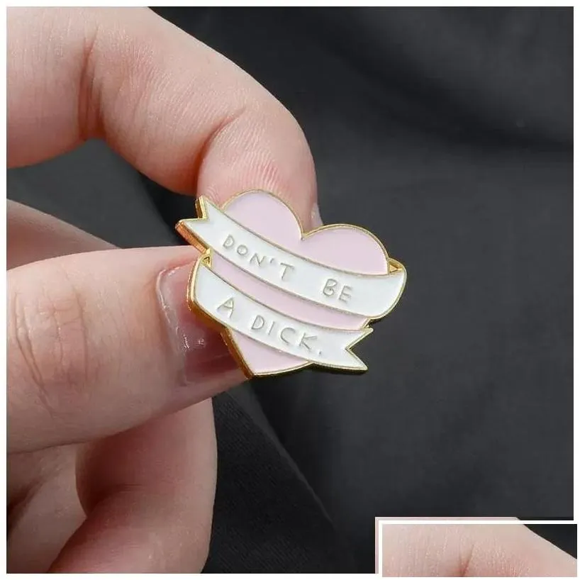 Pins, Brooches Pins Brooches Fashion Pink Heart Funny Enamel Brooch Love Jewelry Fit Backpack Coat Sweater Hat Jackets Accessories F D Dhyn5