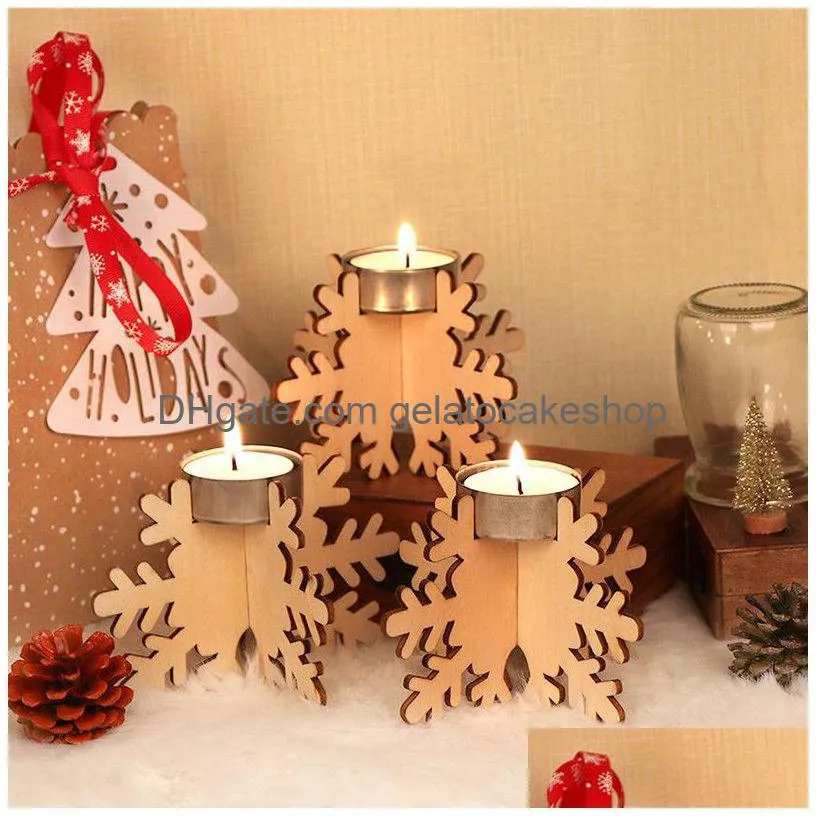 wooden christmas candle holder set 12pcs/set candlestick building block holiday party wooden diy candle holder decor