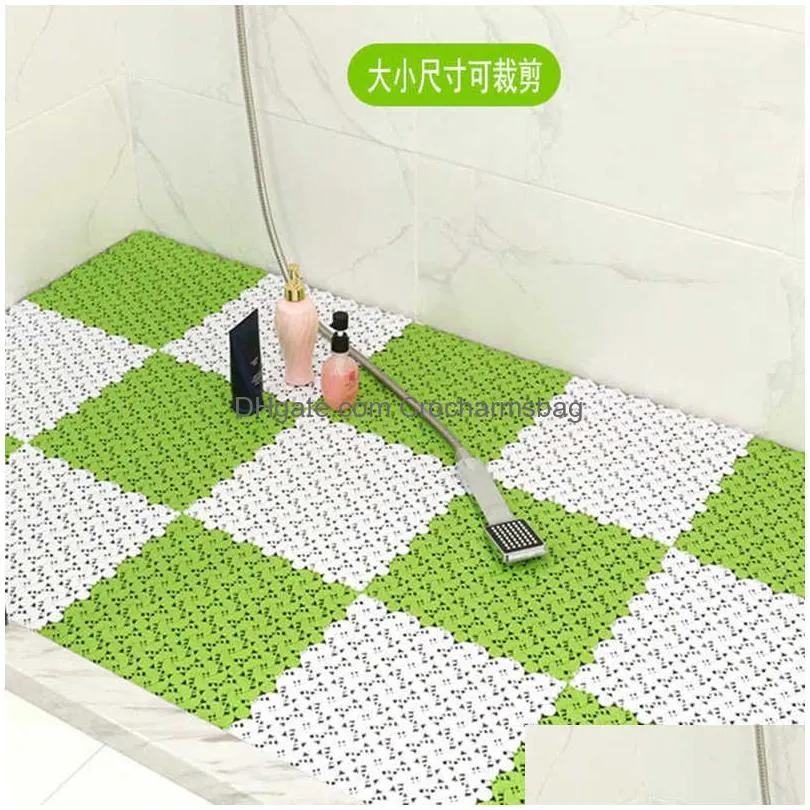 Bath Mats New Strong Suction Cup Non-Slip Bath Mats Bathroom Carpet Square Shape Mat With Drain Hole Plastic Mas Foot Pad Access Drop Dh0Et