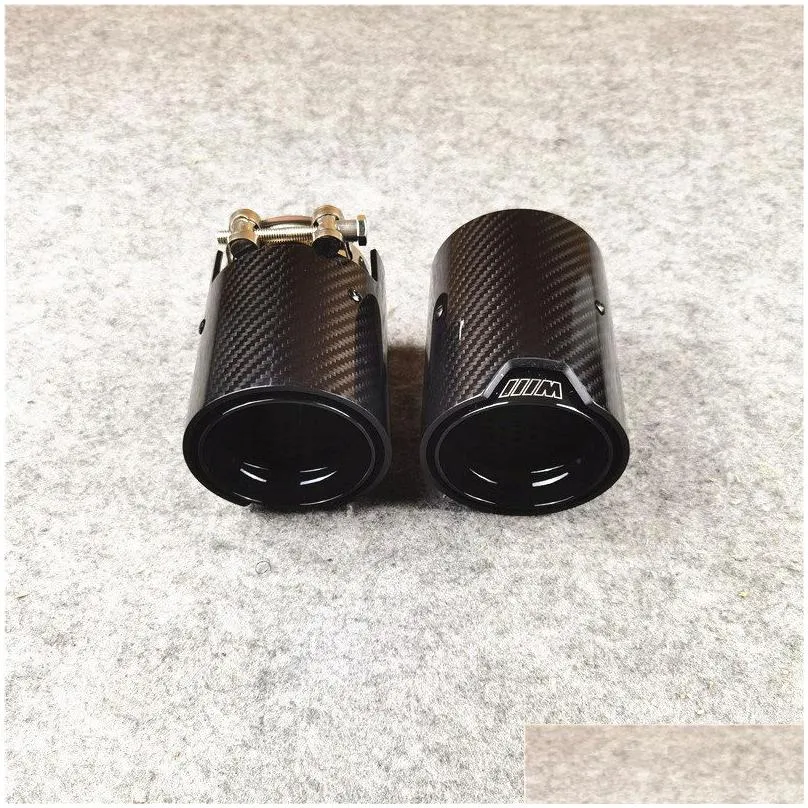 1 pcs car exhaust systems shiny carbon muffler pipes tail end glossy black stainless steel exhausts tips for m2 m3 m4