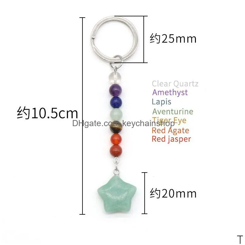 Keychains & Lanyards Star Shape Stone Key Rings 7 Colors Chakra Beads Chains Charms Keychains Healing Crystal Keyrings For Women Men D Dhme0