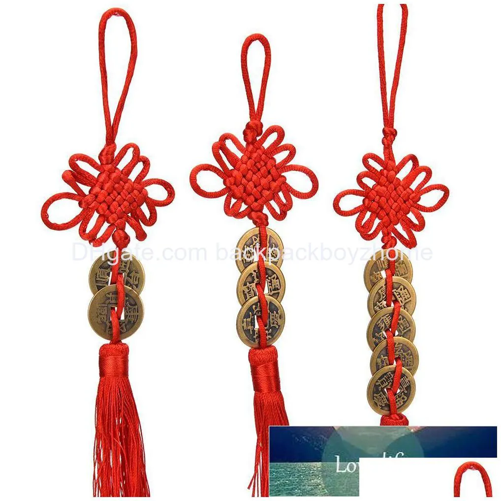 lucky charm good fortune home car decor red chinese knot feng shui set ancient i china coins prosperity protection factory price expert design style quality