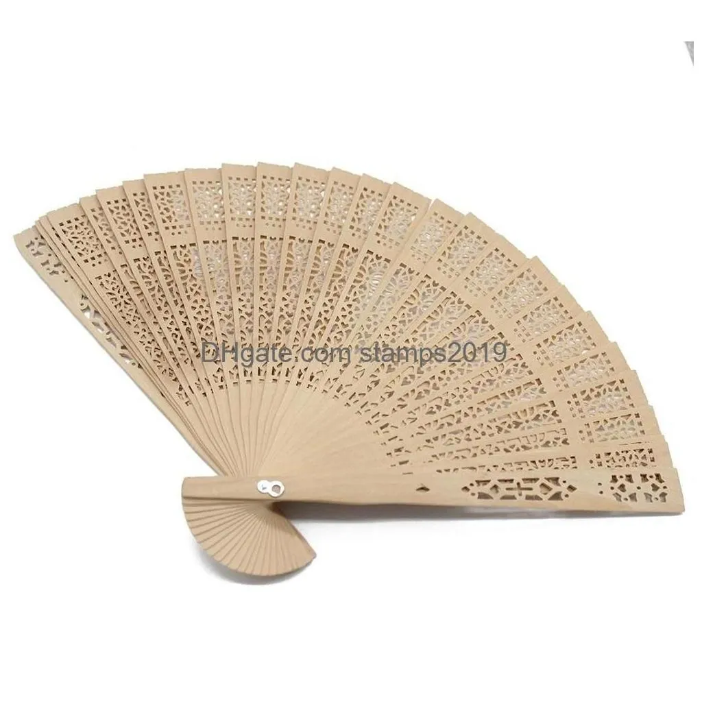 party favor 50pcs personalized engraved wood folding hand fan wooden fold fans customized wedding gift decor favors organza bag drop