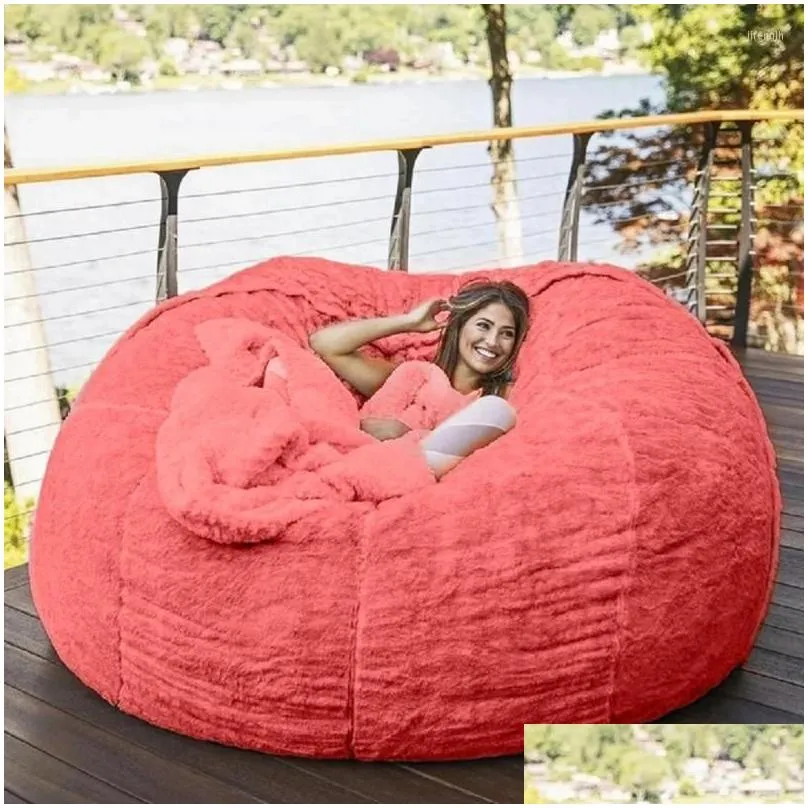 Chair Covers Drop Lazy Sofa Floor Seat Couch Recliner Pouf  Soft Fluffy Fur Sleeping Futon Bean Bag For Adult Kid RelaxChair