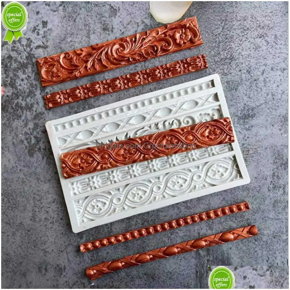 Baking Moulds New Cake Border Sile Mold Diy Baking Decoration Braided Rope Pearl Strip Fondant T095 Drop Delivery Home Garden Kitchen, Dhzfs