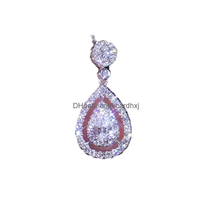Pendant Necklaces New Victoria Sparkling Luxury Jewelry 925 Sterling Sierrose Gold Fill Drop Water White Topaz Pear Cz Diamond Women P Dhnfd