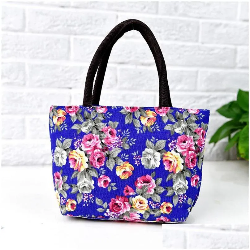 floral ethnic single handbag single shoulder canvas flower reusable portable shopping bags women tote bag with zipper high capacity 4mh