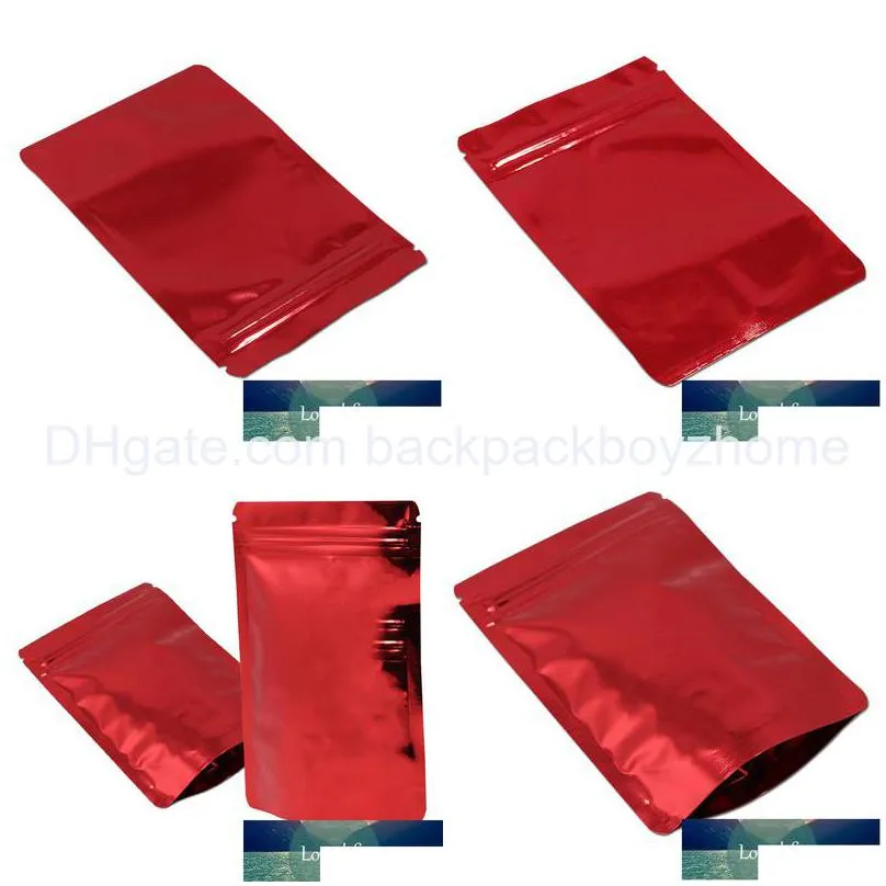100pcs red stand up glossy aluminum foil zip lock self seal packing bag waterproof beans cereals package bag