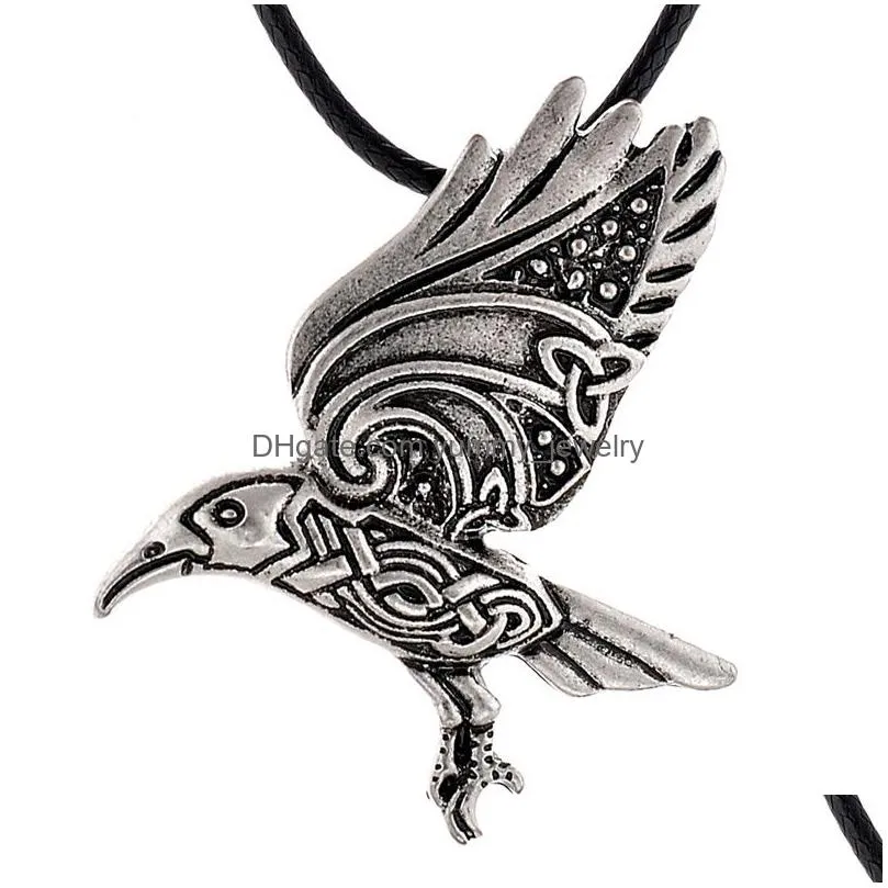 Pendant Necklaces Pendant Necklaces Retro Rune Crow Necklace Mens Animal Accessories Party Jewelry Gift Drop Delivery Jewelry Necklace Dhh4Q