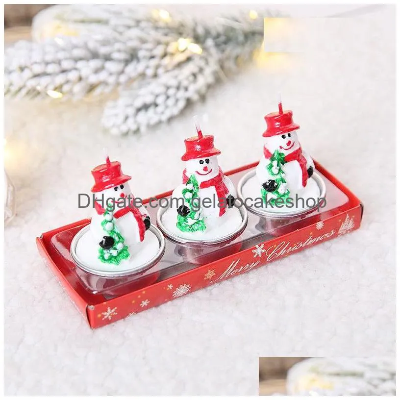 3pcs/set christmas santa candle set pine cone santa snowman shaped smokeless candle christmas eve wedding party candles decor