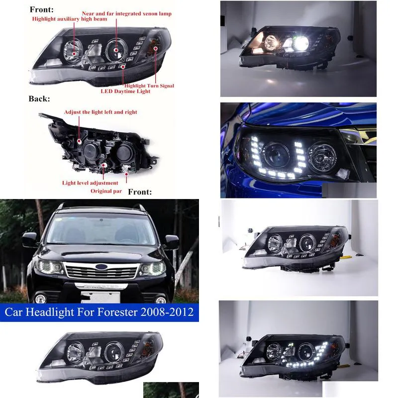 car head light headlight assembly for subaru forester led dynamic turn signal high beam headlamp auto lamp 2008-2012