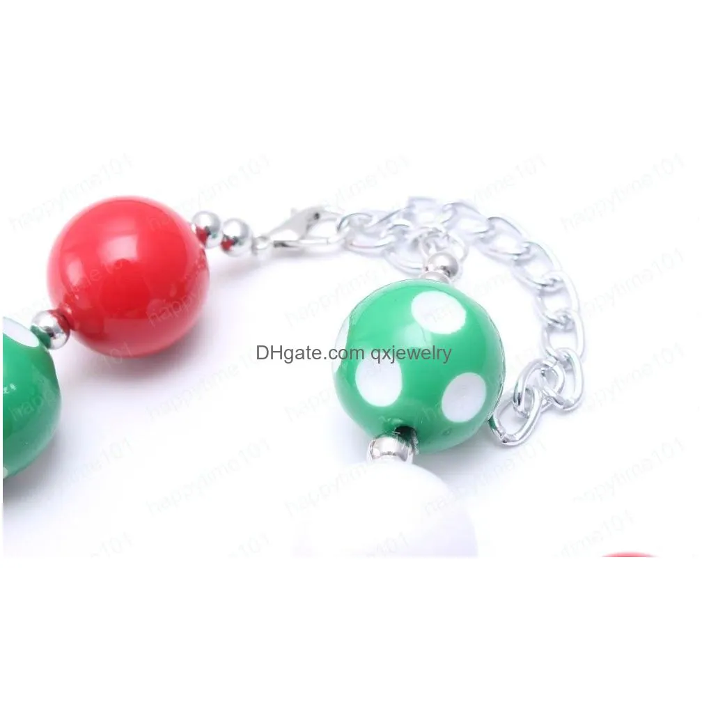 Pendant Necklaces New Christmas Baby Kid Chunky Necklace Pretty Red Bow Girl Kids Bubblegum Bead Children Jewelry Drop Delivery Jewelr Dhc7F