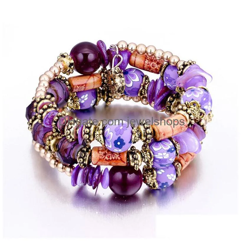 Charm Bracelets Colorf Bracelet Charms Bohemian Flower Jewlery Girls Fashion Ethnic Beads Bracelets For Women Vintage Mtilayer Wrap Be Dh3Cn