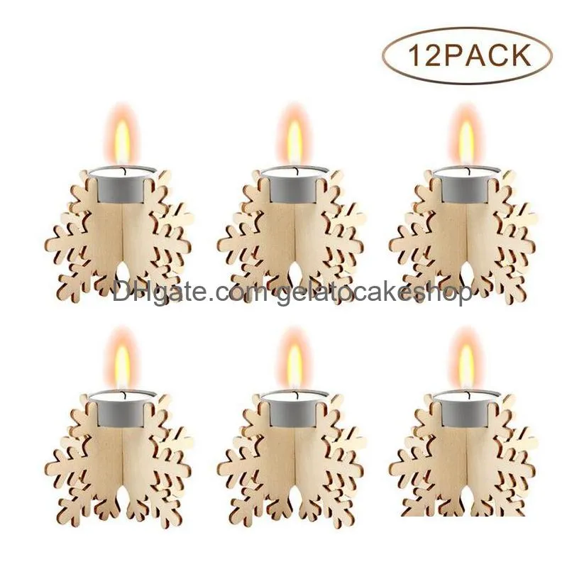 wooden christmas candle holder set 12pcs/set candlestick building block holiday party wooden diy candle holder decor