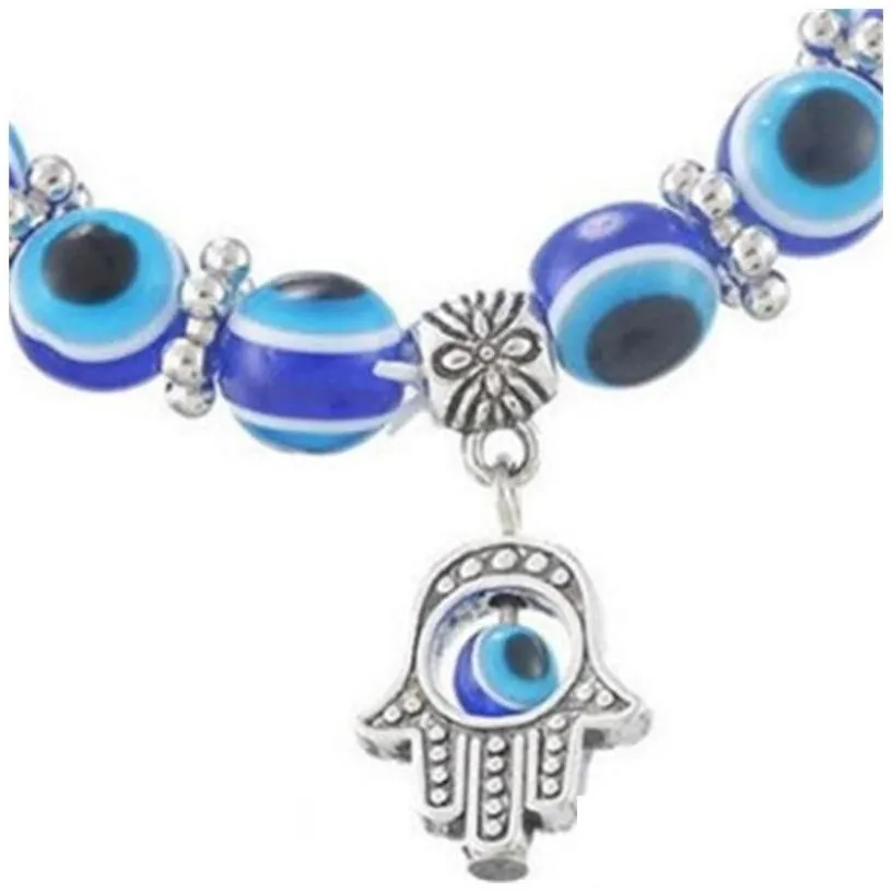 Charm Bracelets Charm Bracelets Wholesale Lucky Fatima Hamsa Hand Blue Evil Eye Charms Bangles Beads Turkish Pseras For Women New Jewe Dhfqy