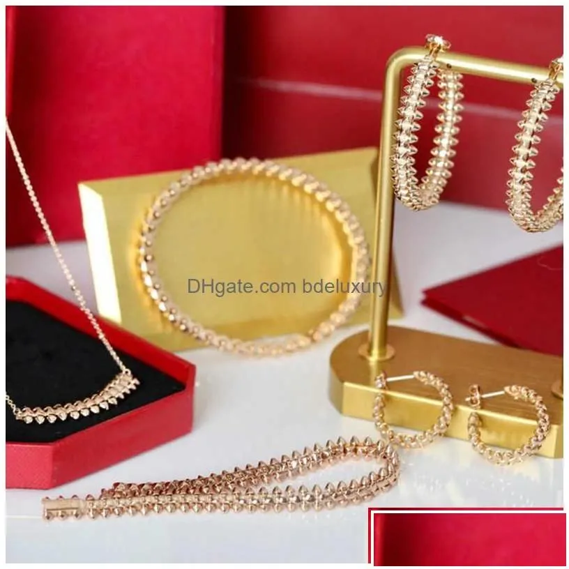 Bracelet & Necklace Bracelet Necklace Brand Fashion Jewelry Set For Women Gold Plated Rive Steam Punk Party Clash Design Earrings Ri D Dhpxz