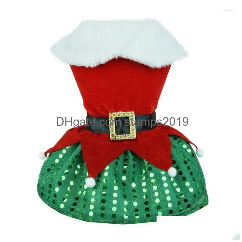 dog apparel colorblock pet dress festive santa claus up skirt sparkling sequin hem comfortable clothes for christmas holiday