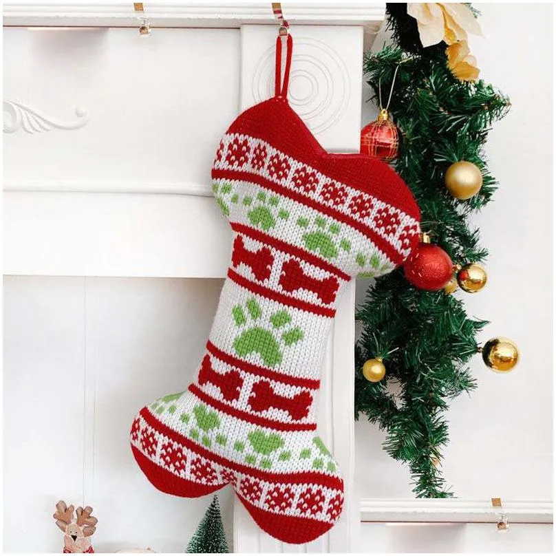 Christmas Pet Stocking Knitted Decorations Gift Socks Woolen Jacquard Xmas Gifts Bag Wholesale Drop Delivery Dhzw3