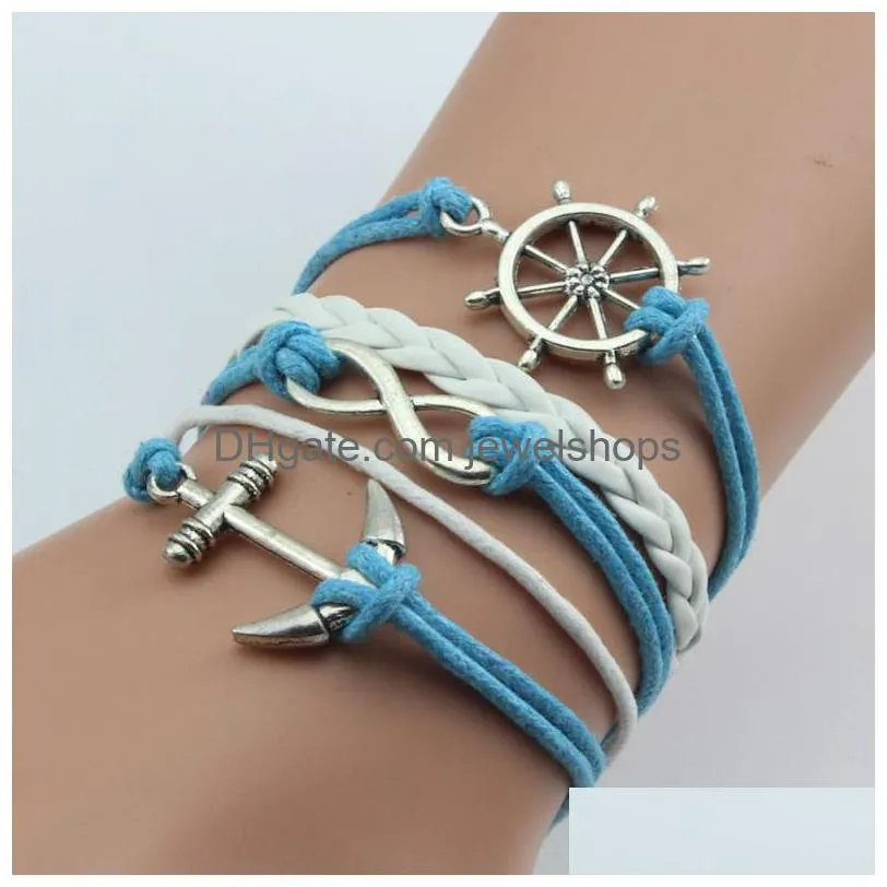 Charm Bracelets Infinity Charm Bracelets Leather Braided Handmade Jewelry Gift For Men Girl Women Mtilayer Vintage Rudder Anchor Rope Dh1Tw