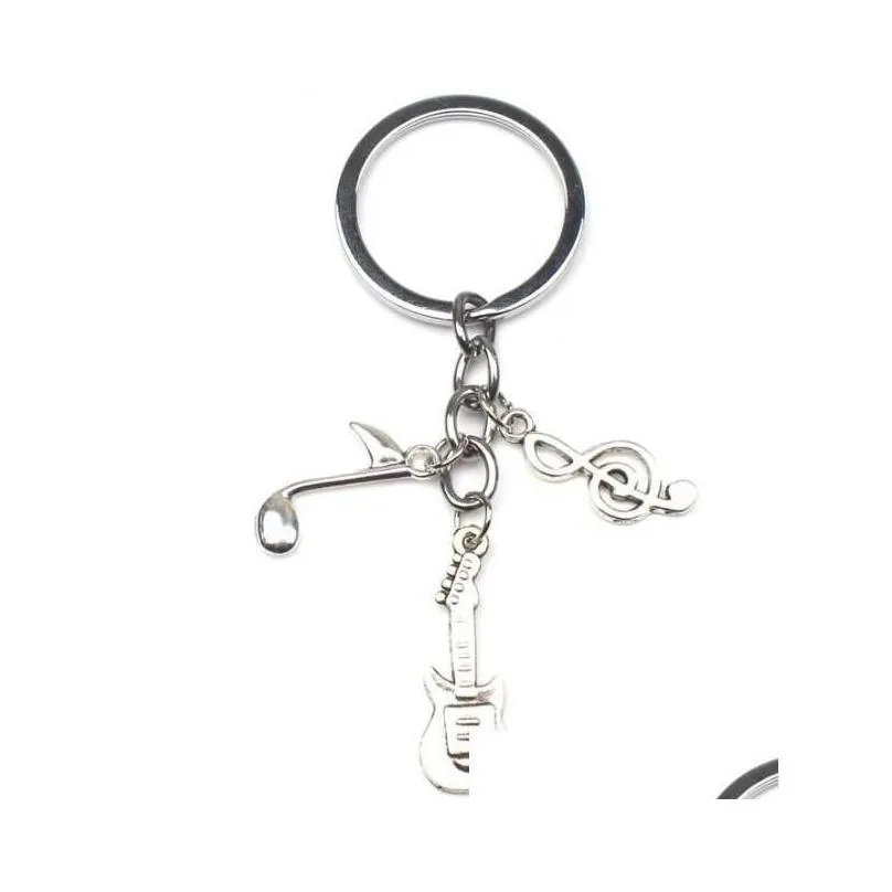 Key Rings Key Rings Ancient Sier Music Teacher Ring Microphone Notes Handmade Guitar Designer Pianist Keychain Gift Jewelry Do Your Fa Dhovs