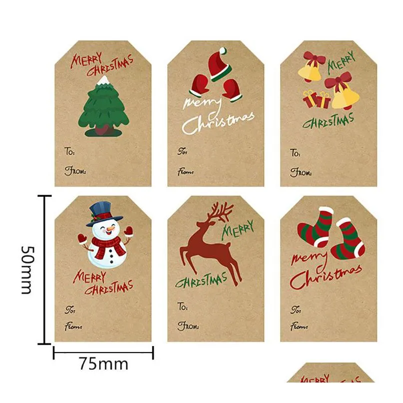 Christmas Gift Tags Labels Self-Adhesive Xmas Tag Stickers 250Pcs Per Roll For Party Holiday Drop Delivery Dhgc1