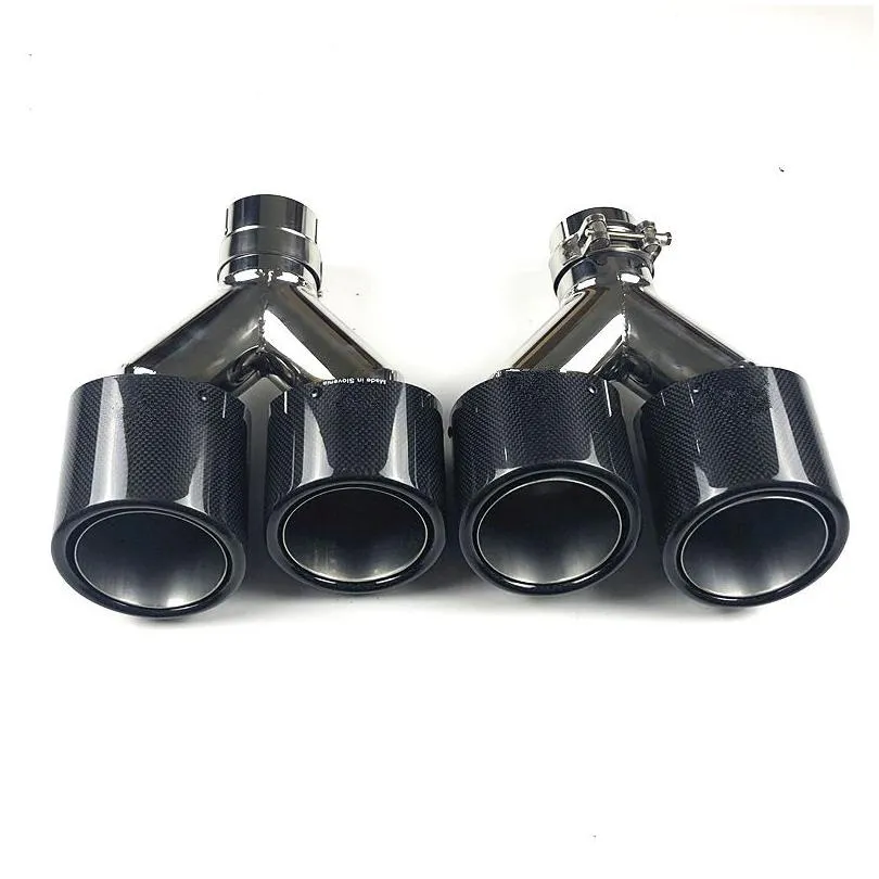 2 pcs universal akrapovic dual exhaust muffler tips glossy carbon fiber add stainless steel auto exhausts end pipes