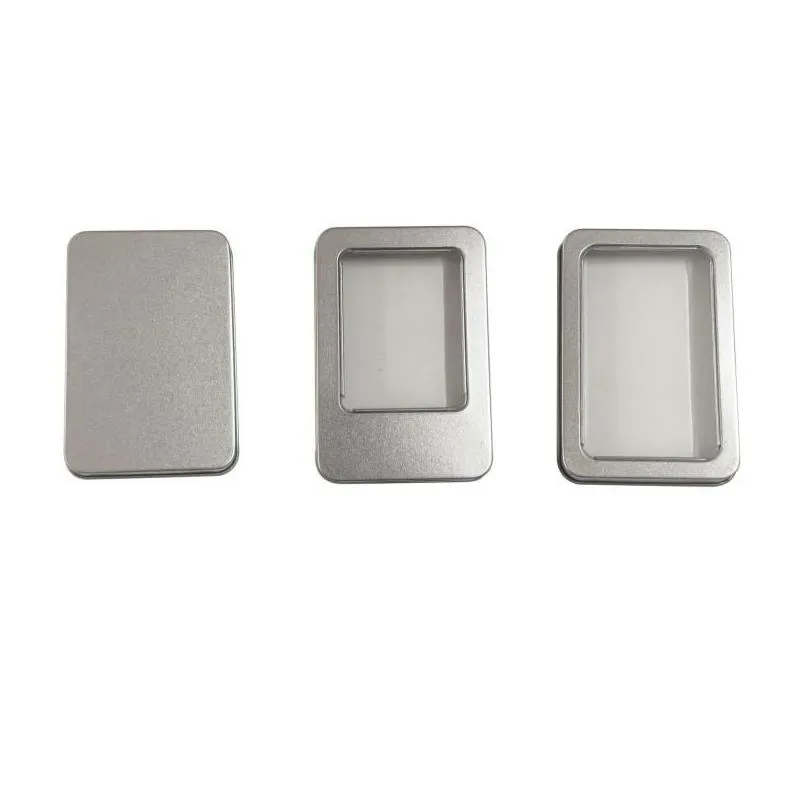 10.7x7x3cm tin boxes transparent open window cover cases iron rectangle storage caskets bluetooth headset diy packing 1 35lp g2