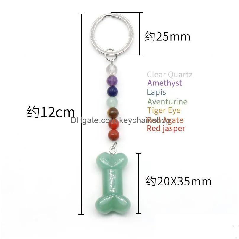 Keychains & Lanyards Colorf Carving Engraved Bone Key Rings 7 Colors Chakra Beads Chains Stone Charms Keychains Healing Crystal Keyrin Dhma1