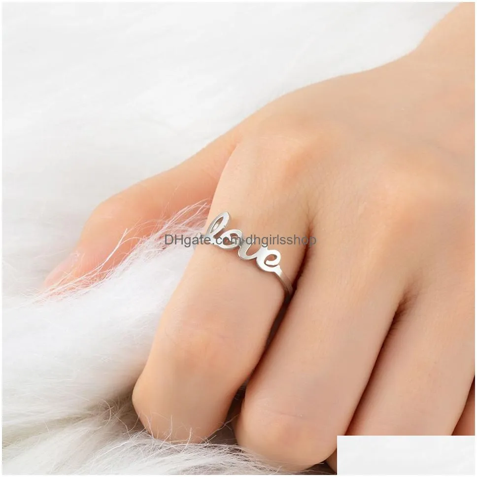 silver gold love letters ring stainless steel knuckle rings for women men friend couple jewelry