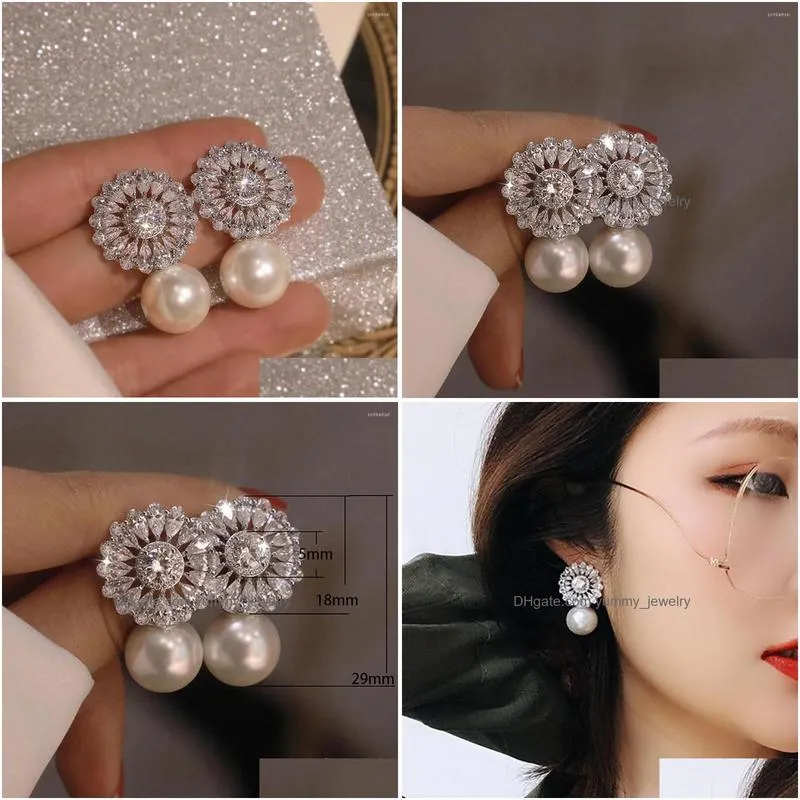 Stud Stud Earrings 925 Sterling Sier Cute Ctystal Pearl Designer For Women Girls Trendy 2023 Luxury Jewelry Wholesale Drop Delivery Je Dh56D