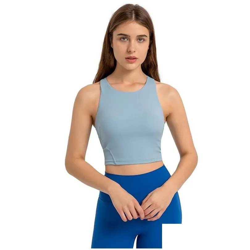 Yoga Outfit LOLI High Neck Fitness Sports Bras Padded Crop Top Women Racerback Workout Athletic Gym Tank With Built In BraYoga