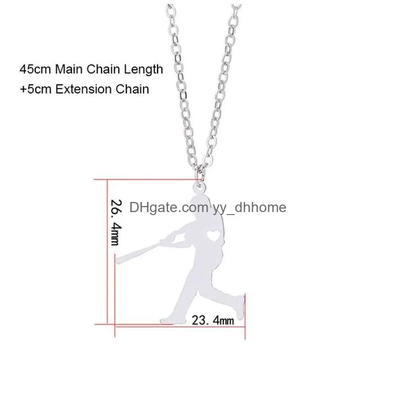 pendant necklaces baseball player necklace with love heart stainless steel charm link chain jewelry for women and men children gifts