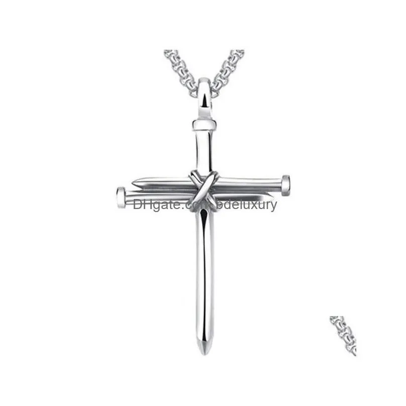 Pendant Necklaces Pendant Necklaces Mens Jewelry Stainless Steel Nail And Rope Cross Necklace Drop Delivery Pendants Jewelry Necklaces Dhe1Z