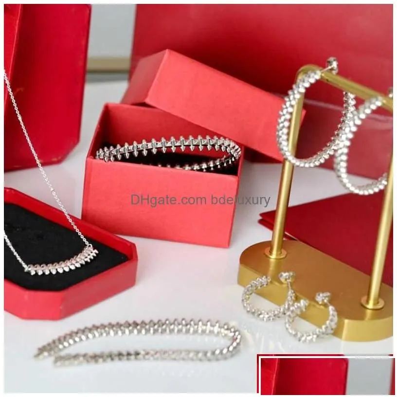Bracelet & Necklace Bracelet Necklace Brand Fashion Jewelry Set For Women Gold Plated Rive Steam Punk Party Clash Design Earrings Ri D Dhpxz