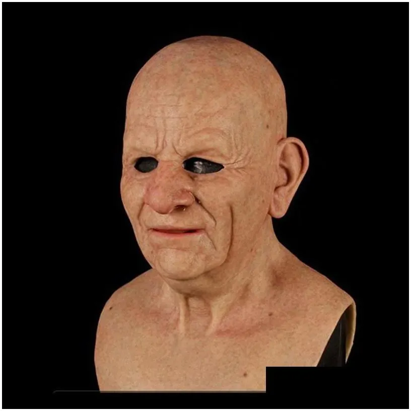 party masks realistic human wrinkle party cosplay scary old man fl head latex mask for halloween festival 220610 drop delivery 2022 h