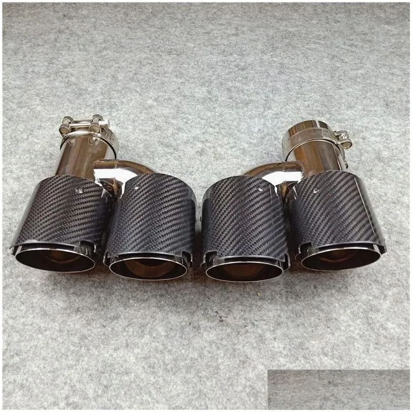 2pcs universal h style car carbon exhaust muffler pipe double nose end tip inlet 51 54 57 60 63mm