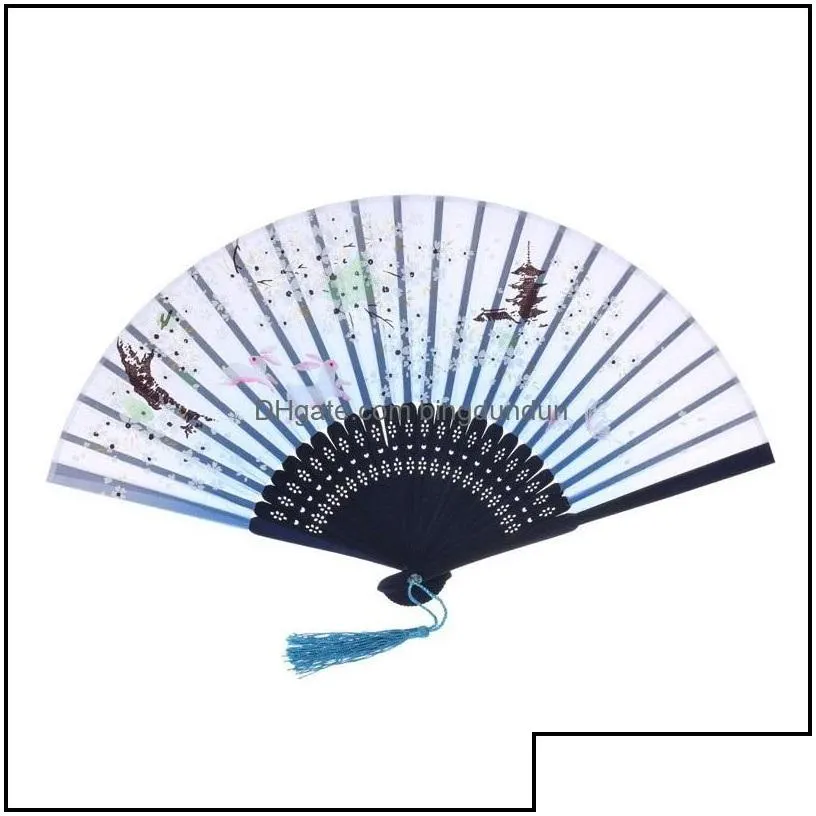 party favor chinese silk fabric folding fan women hand held bamboo fans japanese style wedding gift decration drop delivery home gar