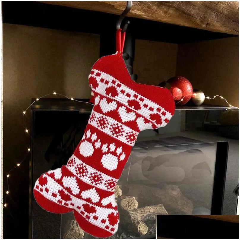 Christmas Pet Stocking Knitted Decorations Gift Socks Woolen Jacquard Xmas Gifts Bag Wholesale Drop Delivery Dhzw3