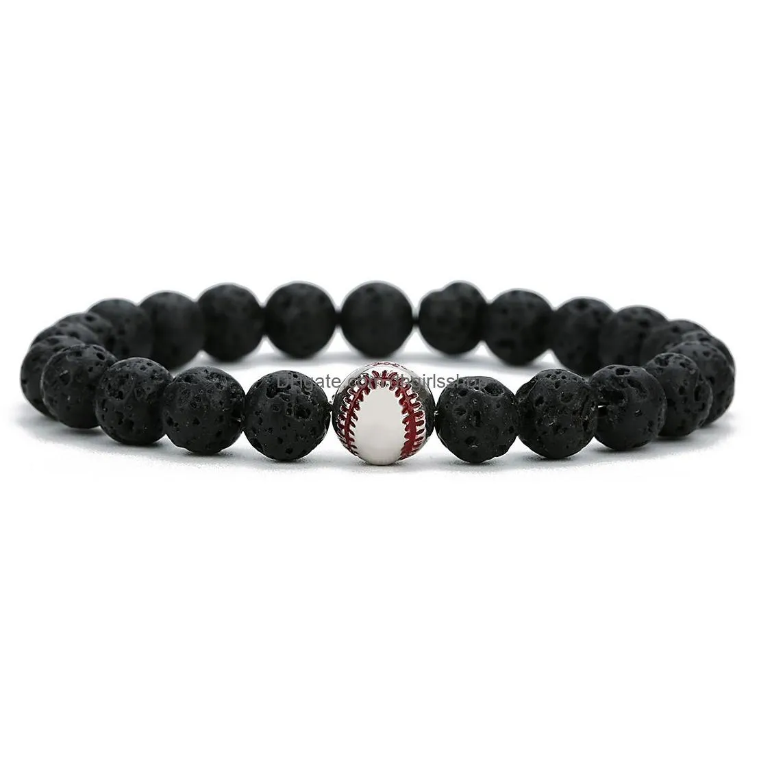 8mm black lava stone silver gold color baseball bead braclets essential oil diffuser bracelet for women men jewelry