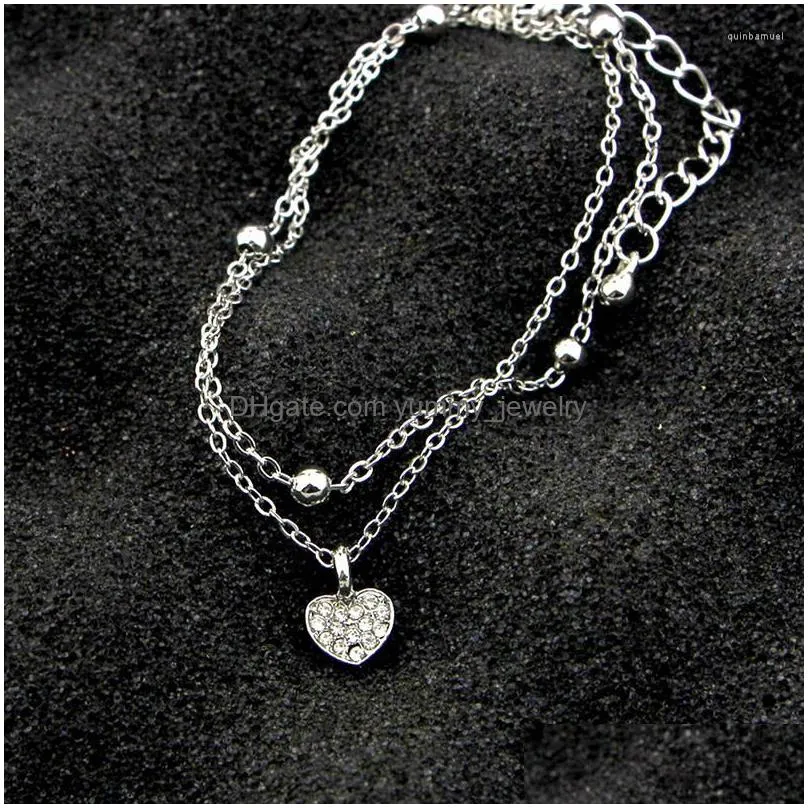 Anklets Anklets 2023 Summer Women Beach Simple Heart Ankle Layering Pendant Anklet Foot Jewelry On Bracelets For Leg Drop Delivery Jew Dhosb