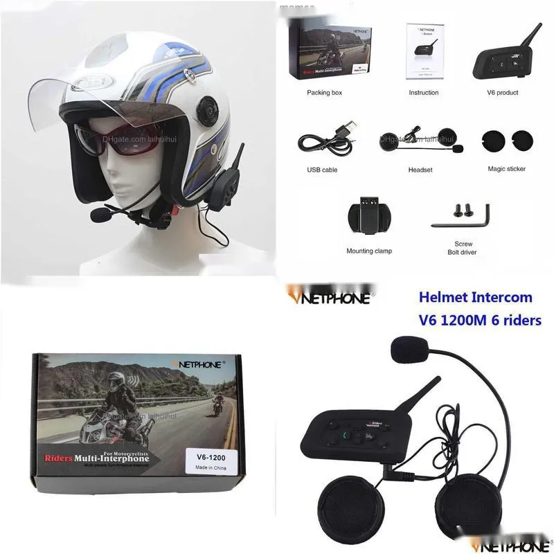 walkie talkie vnetphone v6 bt interphone 1200m motorcycle bluetooth helmet headset intercom intercomunicador moto interfones for 6 riders