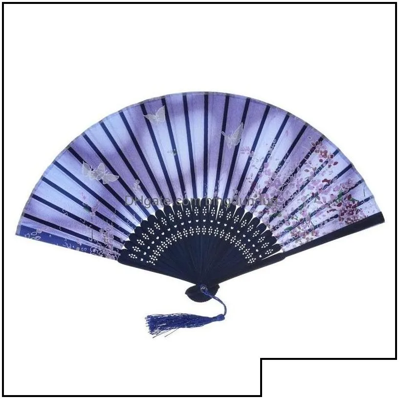 party favor chinese silk fabric folding fan women hand held bamboo fans japanese style wedding gift decration drop delivery home gar