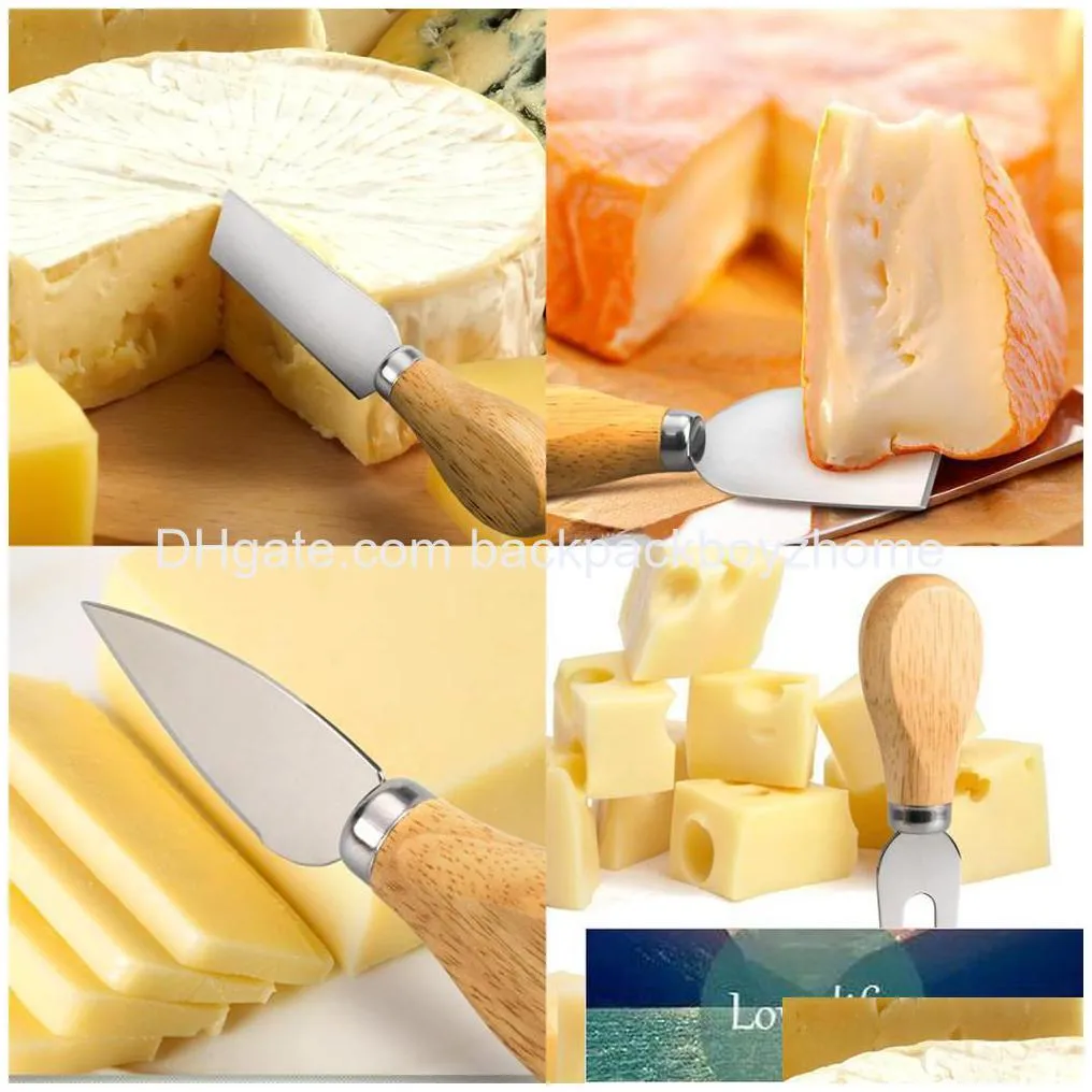 4 cheese knives set cheese cutlery steel stainless cheese slicer cutter wood handle mini knife butter knife spatula fork