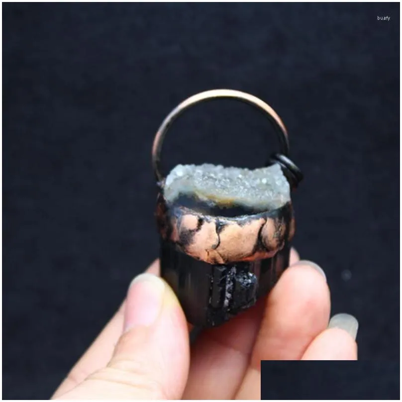 Pendant Necklaces Pendant Necklaces Big Natural Crystal Geometric Mineral Black Tourmalines Quartz Pendants Suspension Necklace For Wo Dhsxd