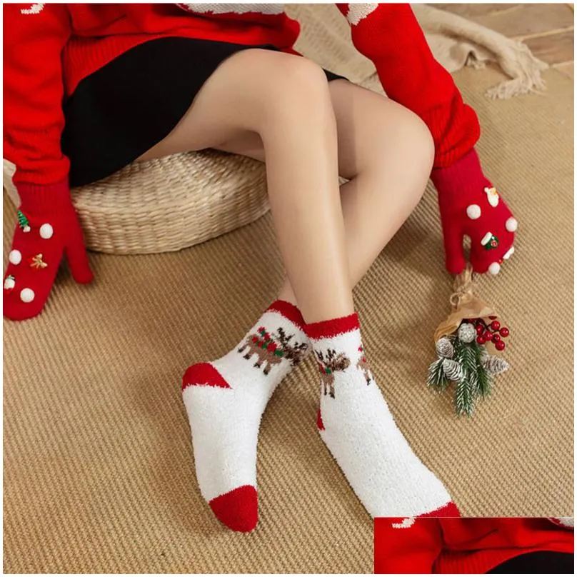 Mti-Style 120-Pin Elk Christmas Socks Thickened Coral Fleece Floor Christmas-Sock Wholesale Drop Delivery Dhbvz