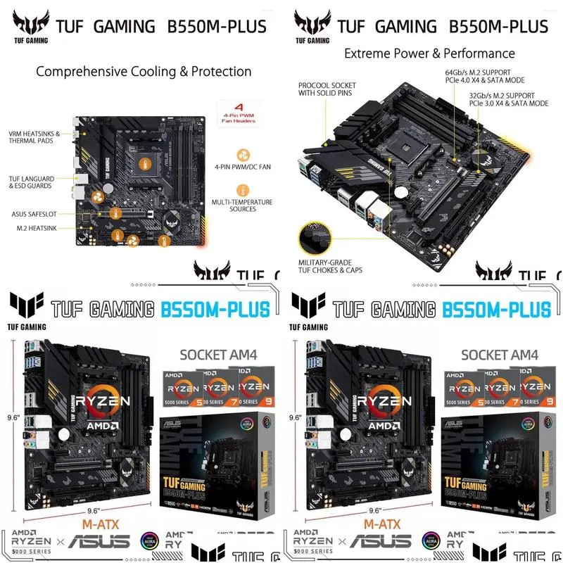 Motherboards AMD TUF GAMING B550M-PLUS DDR4 Motherboard AM4 Mainboard Support Ryzen 5000 3000 Series CPU R5 R7 R9 Kit RGB PCIE4.0