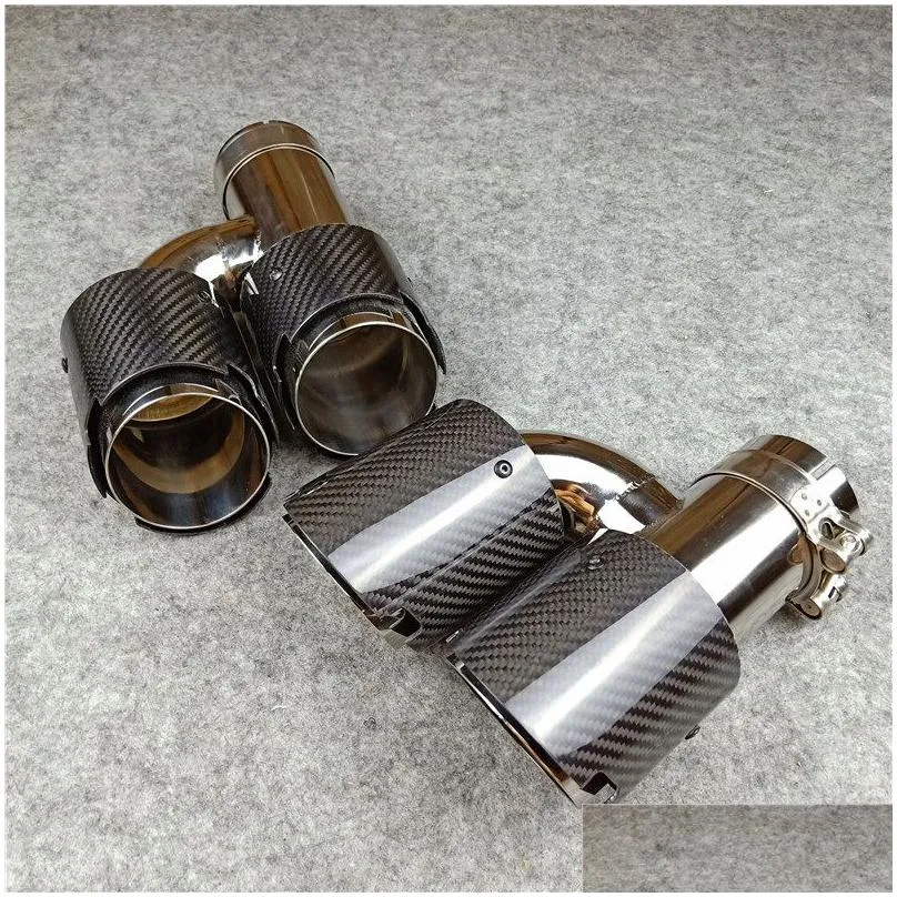 2pcs universal h style car carbon exhaust muffler pipe double nose end tip inlet 51 54 57 60 63mm