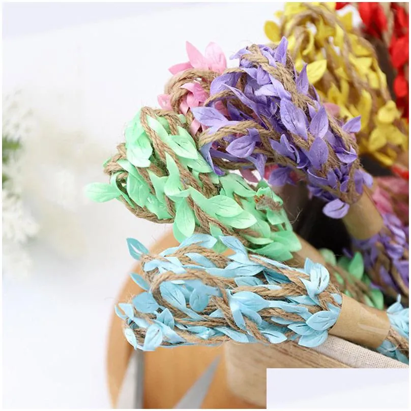 10M Christmas Halloween Party Decoration Artificial Leaf Natural Hessian Jute Twine Rope Burlap Ribbon Diy Craft Vintage For Home Drop Dhjzp