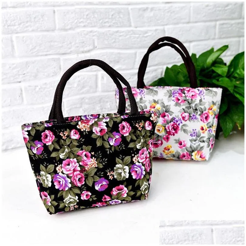 floral ethnic single handbag single shoulder canvas flower reusable portable shopping bags women tote bag with zipper high capacity 4mh